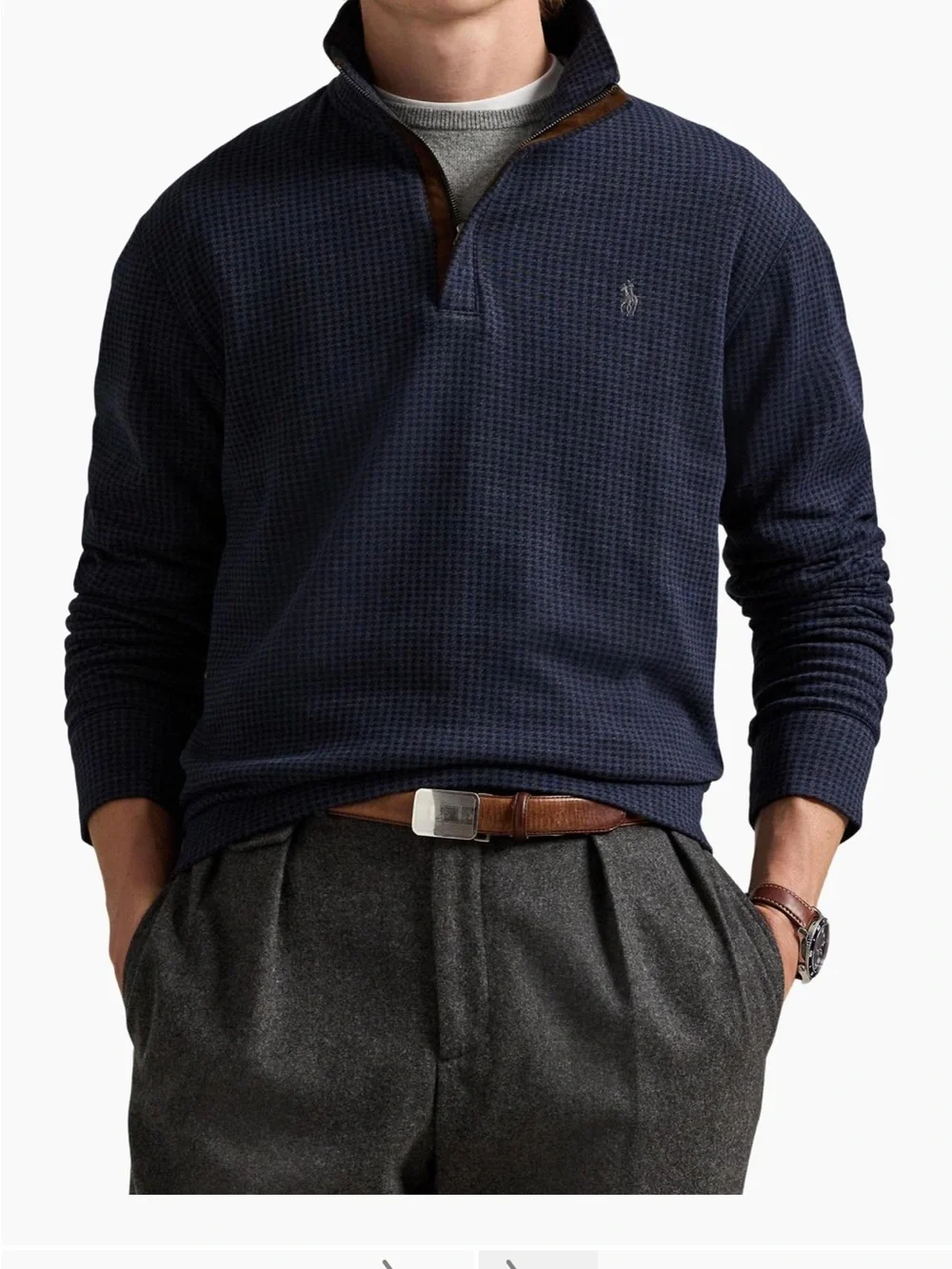 Polo by Ralph Lauren Houndstooth Quarter-Zip Polo -Winter Navy Heather Dogtooth